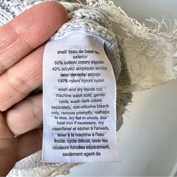 TOMMY HILFIGER Gray Lace Trim Boat Neck Cable Knit Sweater—SZ. Small - Picture 9 of 14